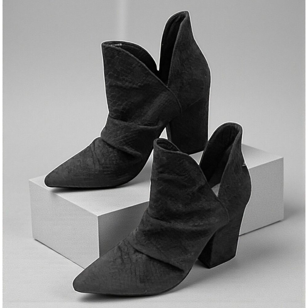 Mi.iM Black Kendell Vegan Suede V-Cut‎ Pointed Toe Ankle Boots Booties Size 8.5